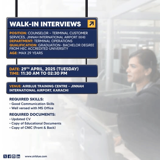 Air Blue Jobs 2025 Advertisement
