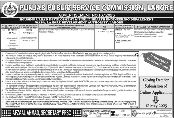 PPSC Jobs 2025 Advertisement