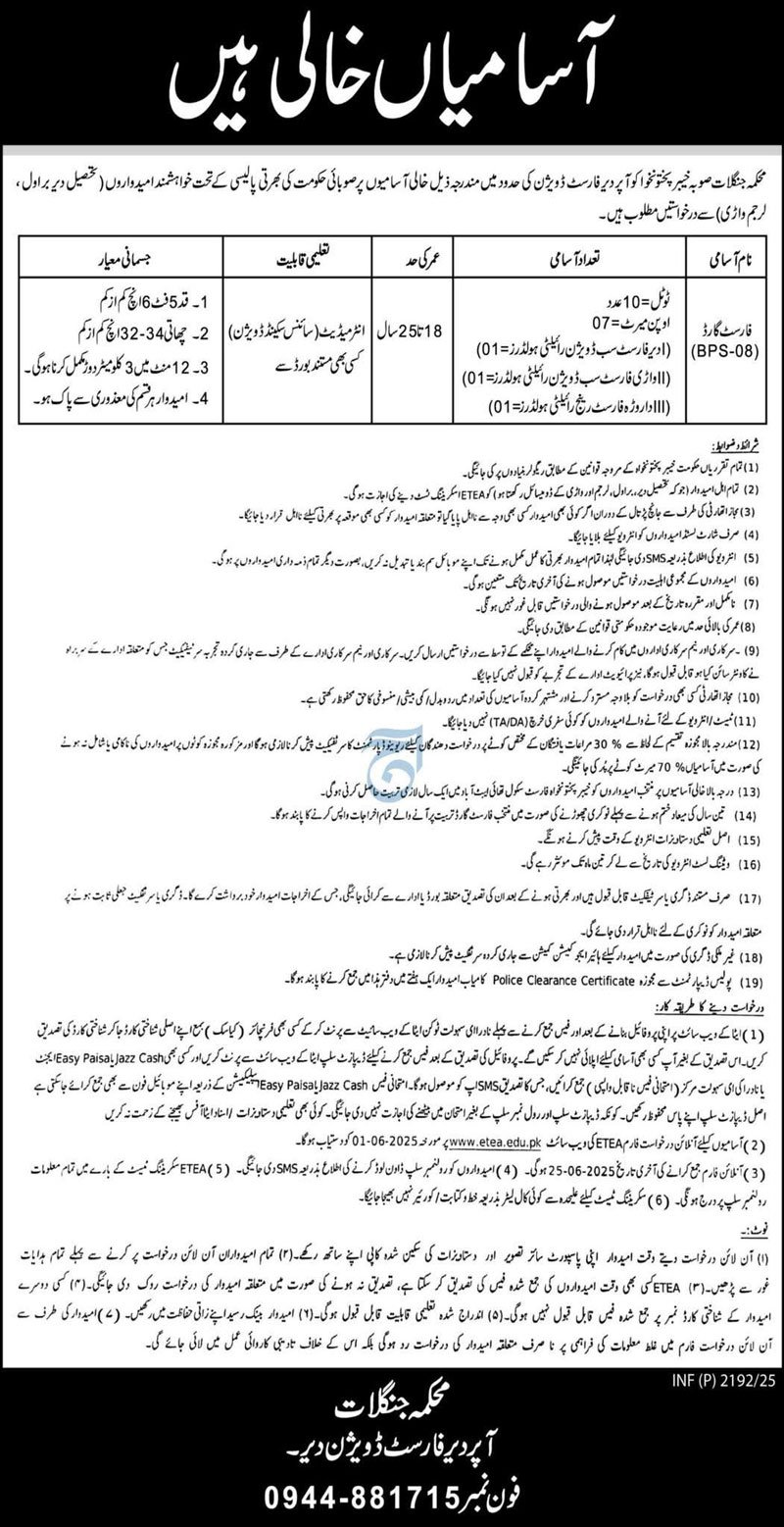 KPK Forest Department Jobs 2025 Advertisement