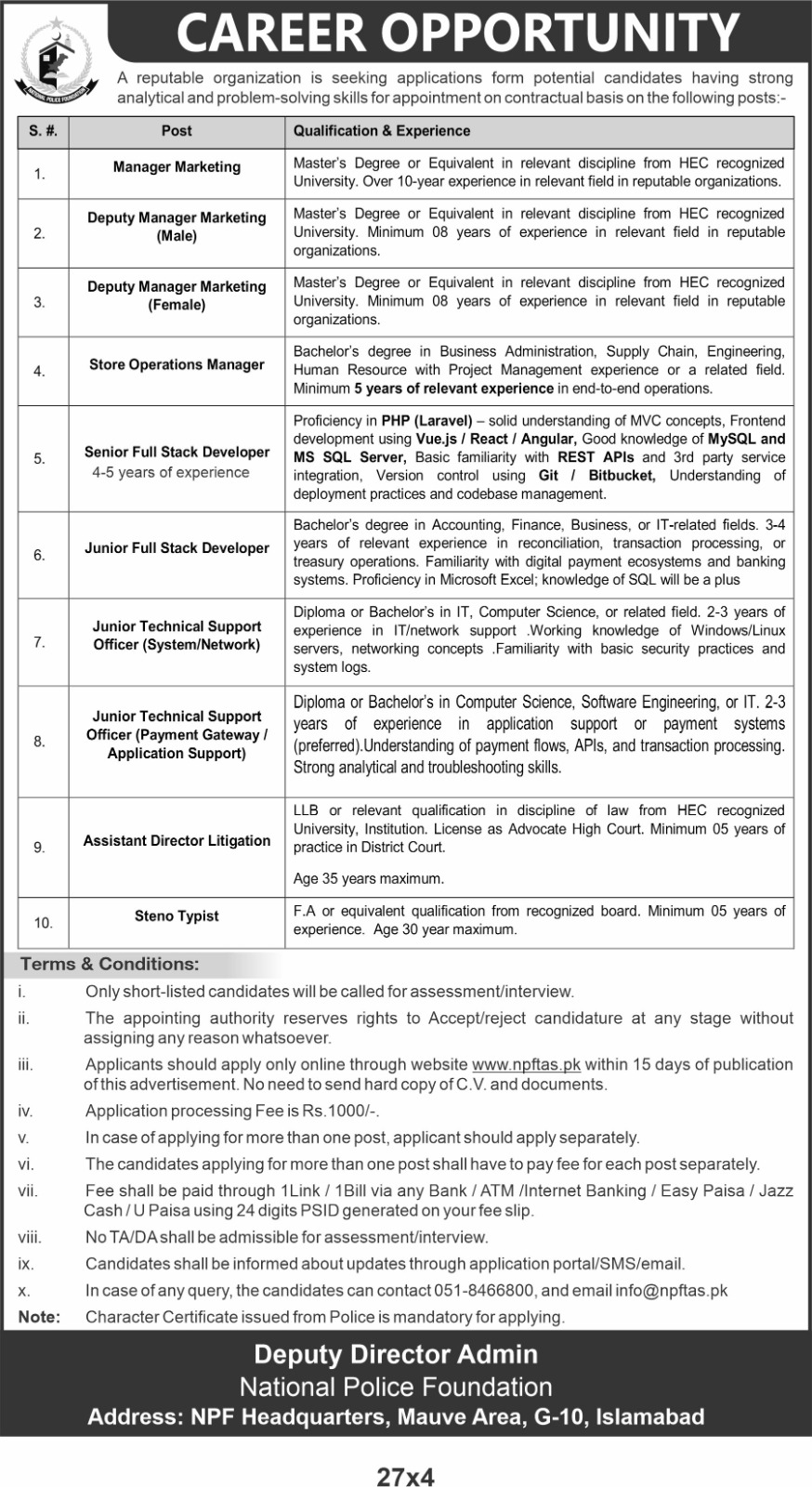 NPF Jobs 2025 Advertisement