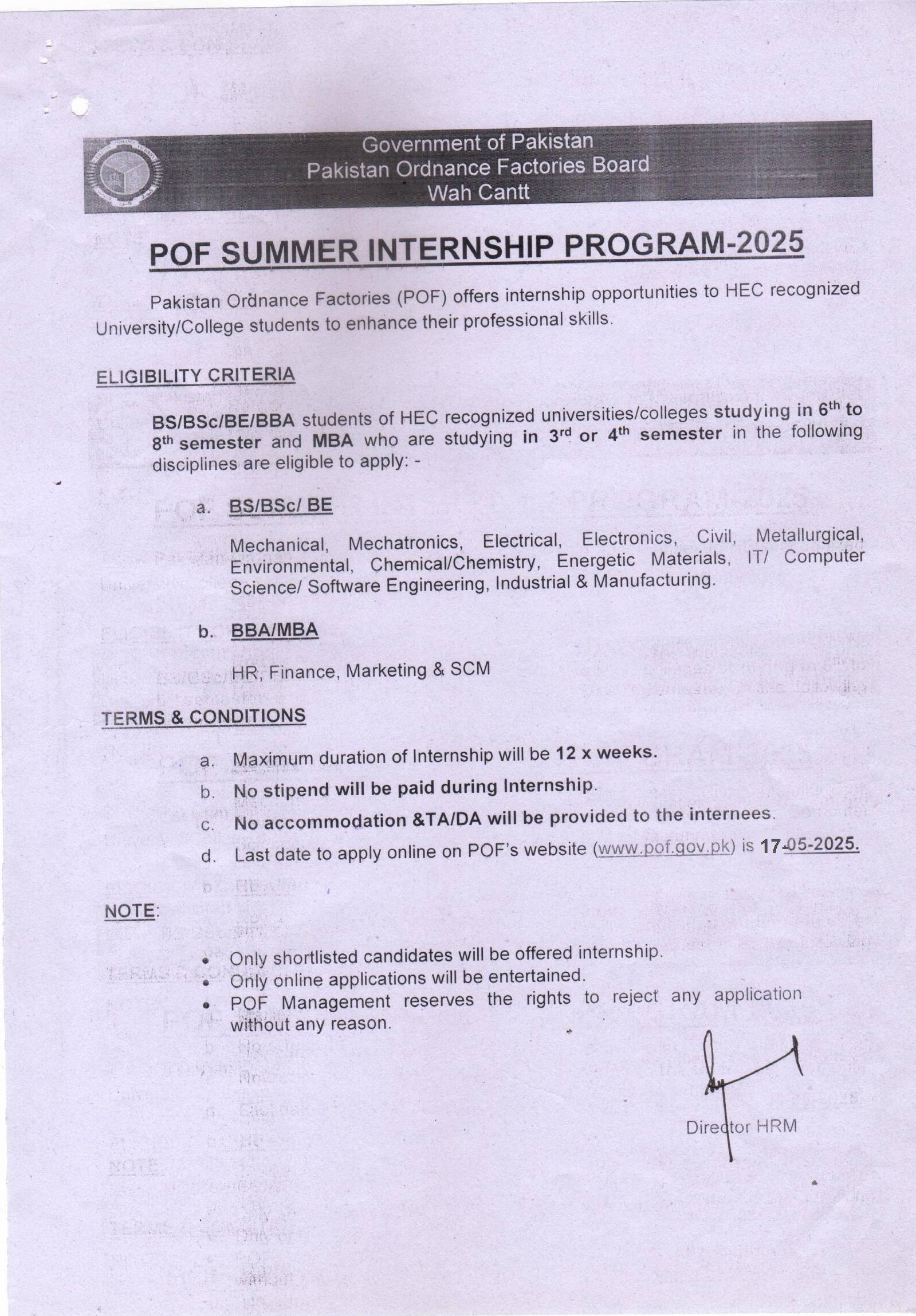 POF Jobs 2025 Advertisement 