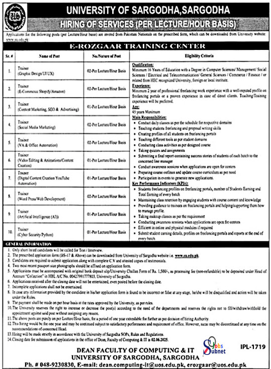 UOS Jobs 2025 Advertisement