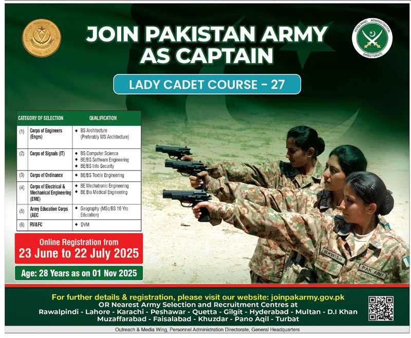 Lady Cadet Course 2025 Advertisement